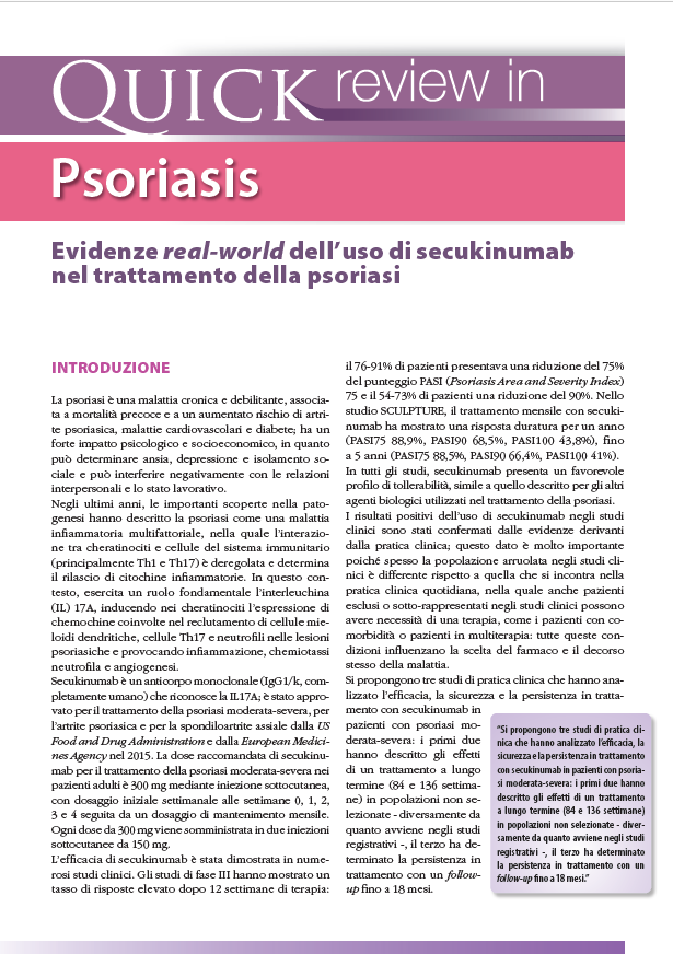 Evidenze real-world dell’uso di secukinumab nel trattamento della psoriasi