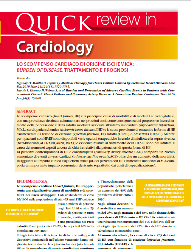 Lo scompenso cardiaco di origine ischemica: burden of disease, trattamento e prognosi